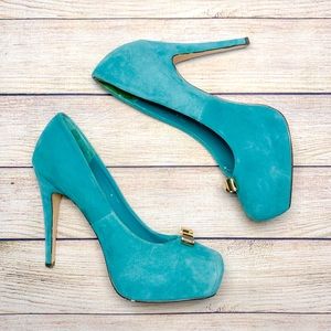 Dolce Vita Teal Suede DV ‘Bunny’ Pumps | Gold Bow